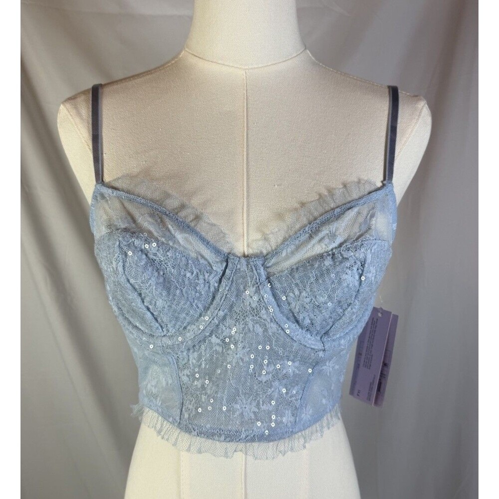 Wild Fable Women's Size Medium Light Blue Sequin Lace Underwire Corset Top